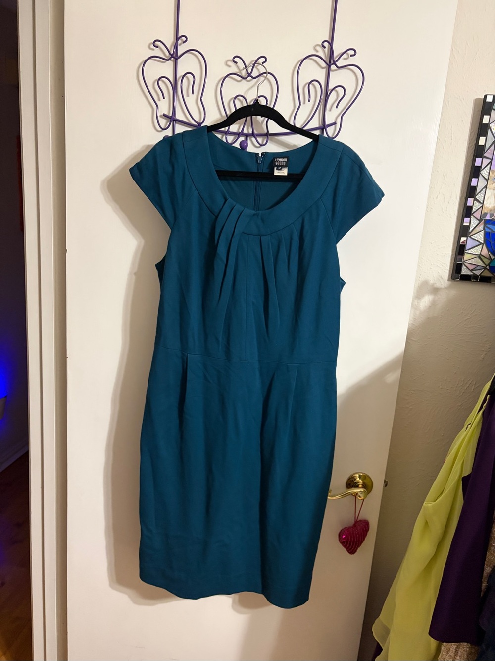 🥳 12 Sharon Young Teal Cap-Sleeve Pleated Midi Dress